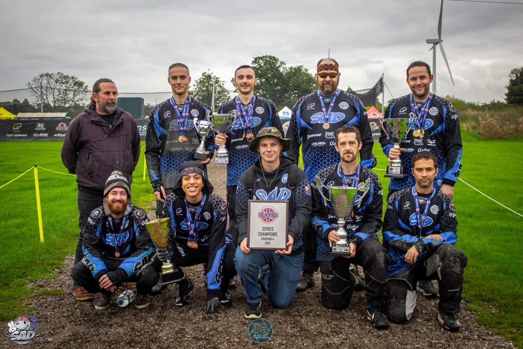 Photo of Staffordshire and District Paintball Club Race Development Squad Series Winners CPPS Div 4 2021 showing all their trophies won in 2021