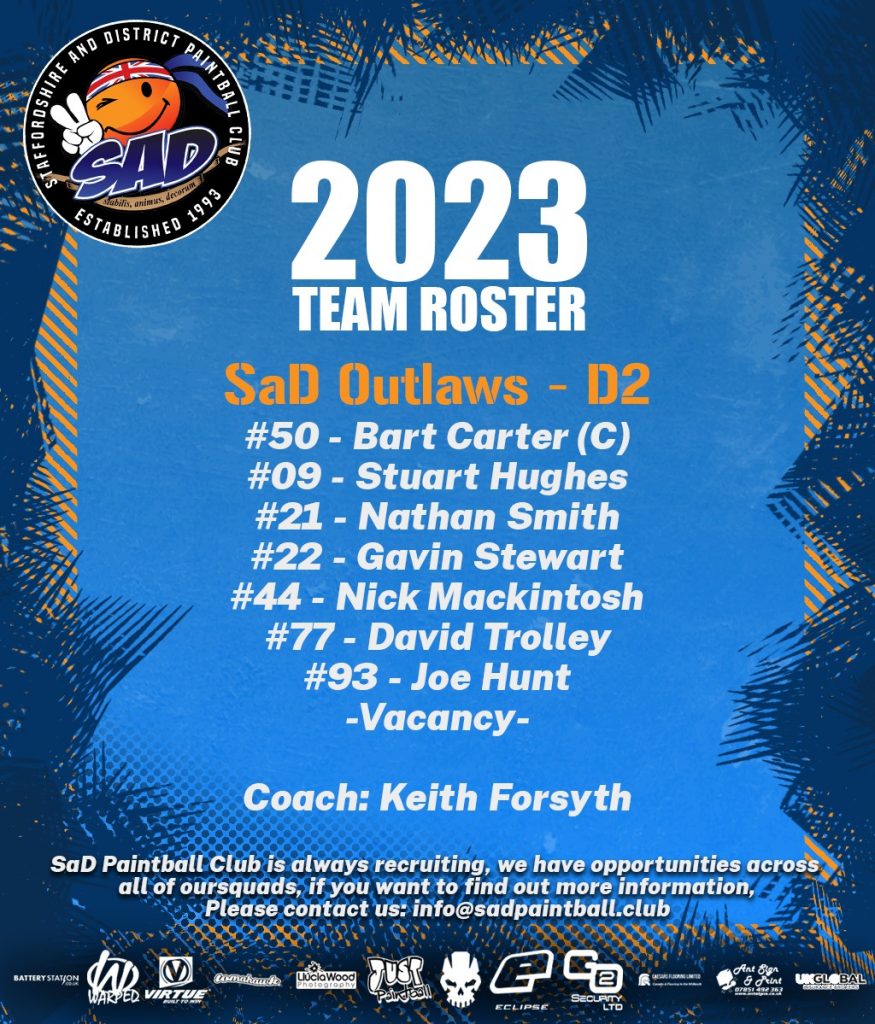 Poster SaD Team Roster 2023 Div 2 SaD Outlaws