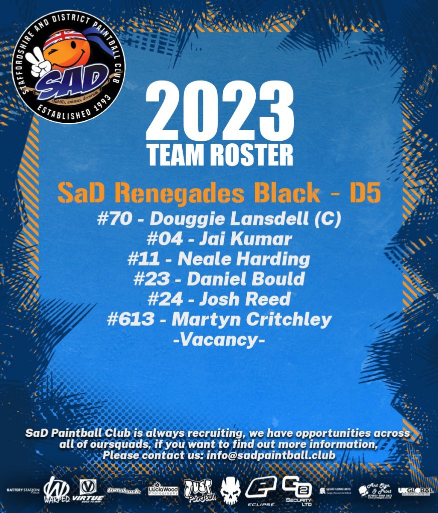 Poster SaD Team Roster 2023 Div 5 Renegades Black
