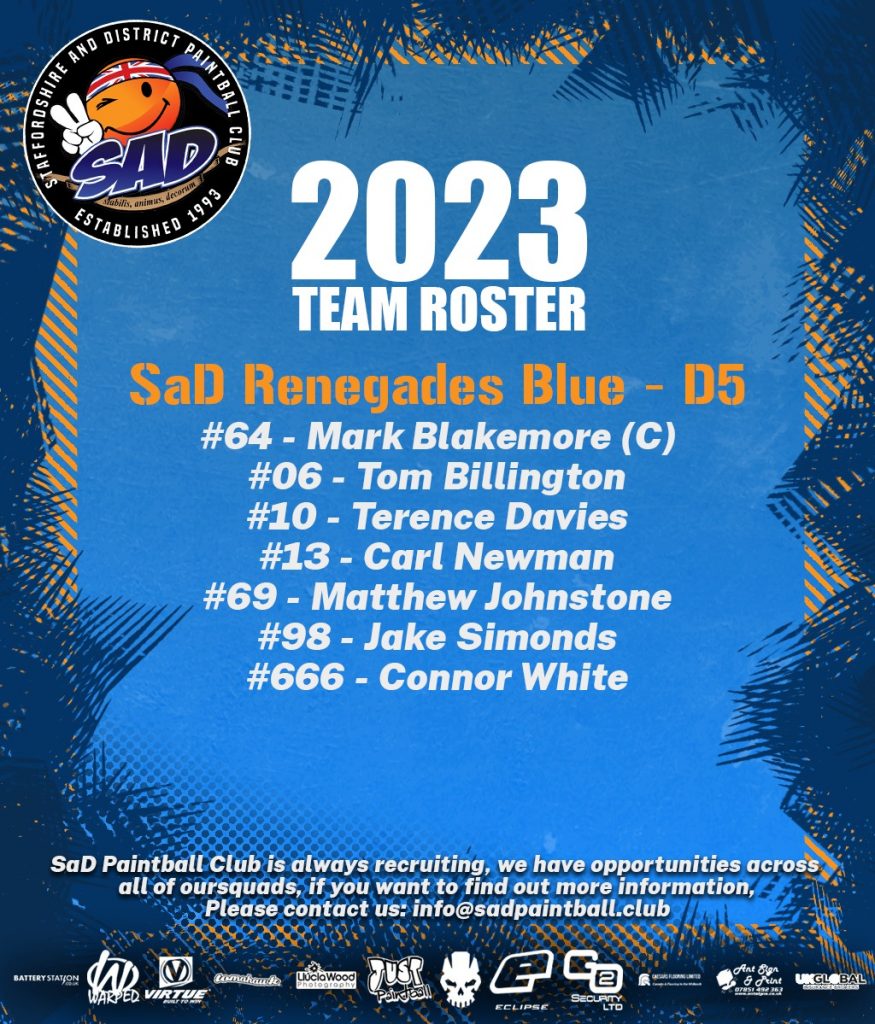 Poster SaD Team Roster 2023 Div 5 Renegades Blue